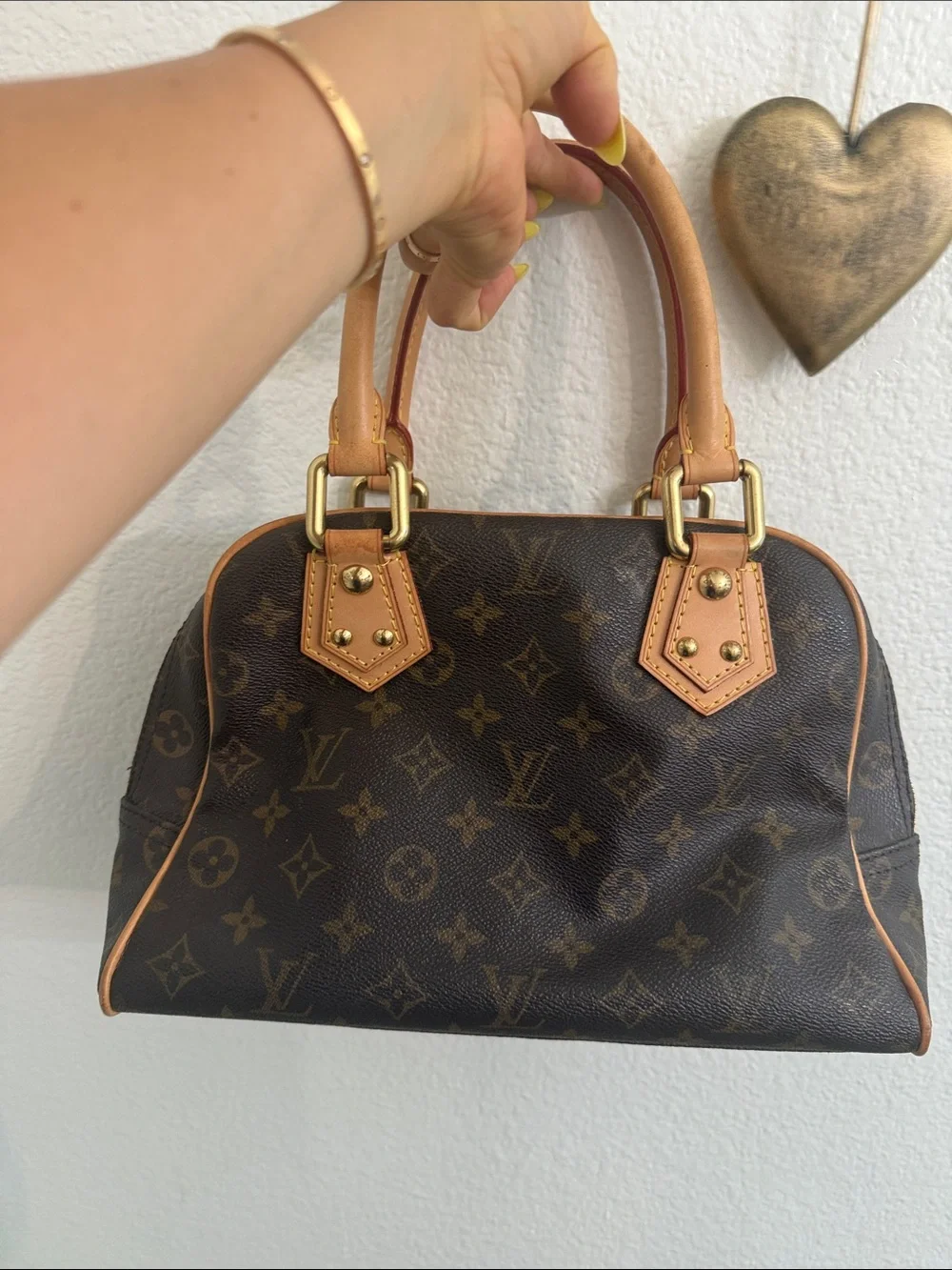 Louis Vuitton Manhattan PM Brown Monogram Canvas Satchel with Dual Front Pockets